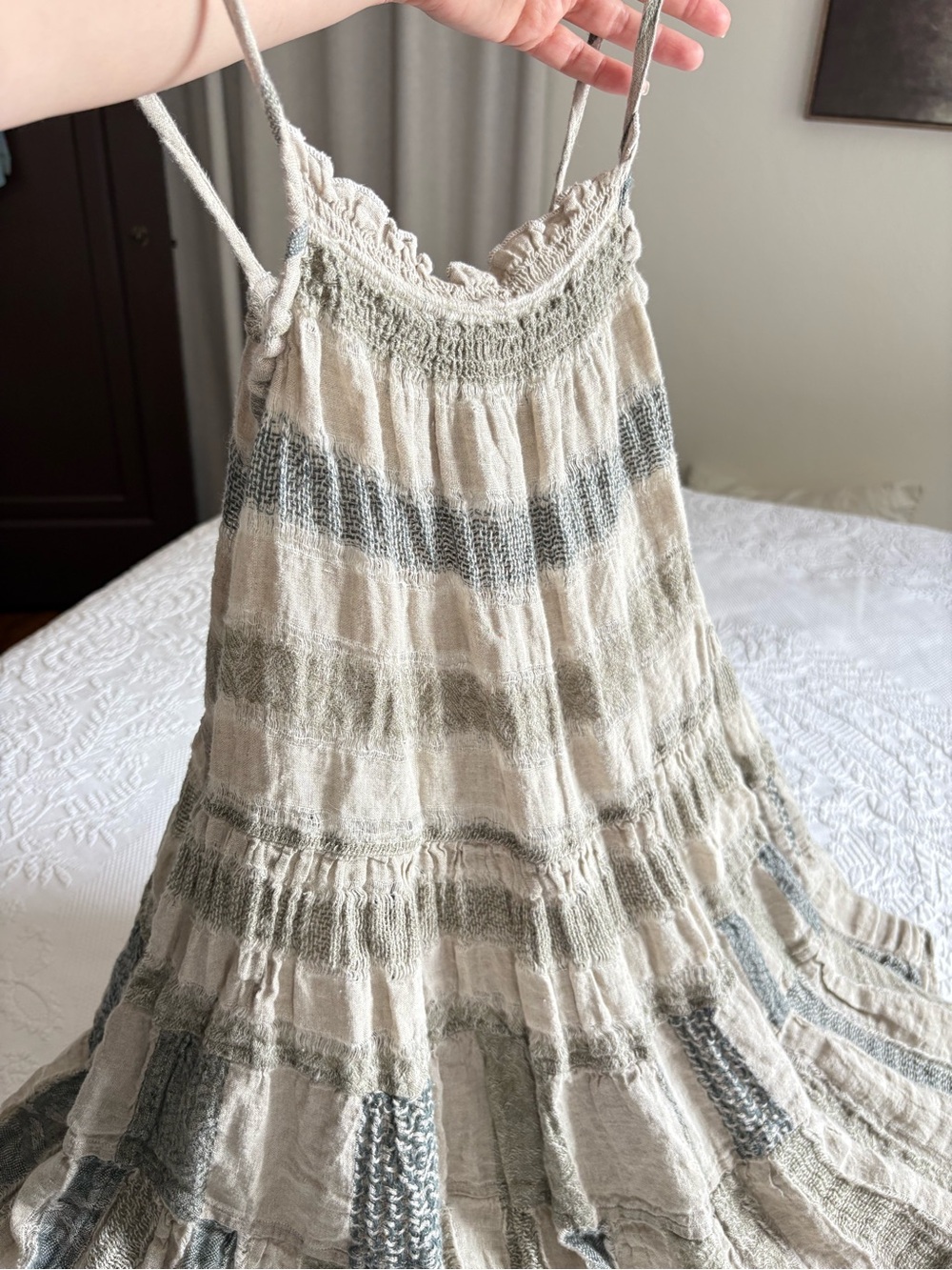 La Bottega di Brunello girls flax linen dress striped artsy woven size 5 Italy